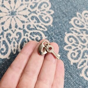 Vintage Dainty Gold Rhinestone Key Padlock Pendant